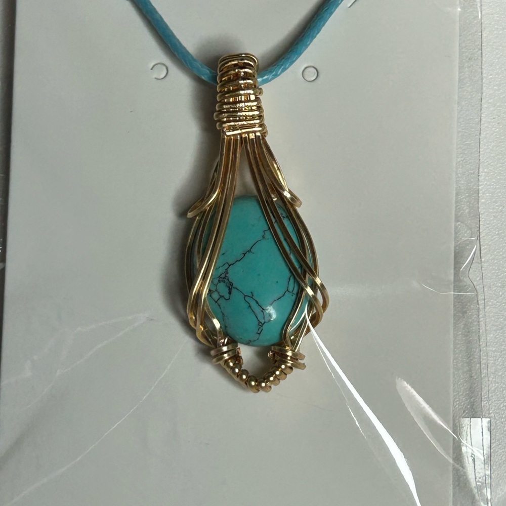 Handmade wire wrapped Turquoise and Gold Wire Wrapped Pendant